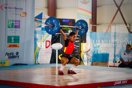 Thelma Tou, Women's 48kg weightlifting. Pacific Mini Games, Vanuatu, December 5, 2017.