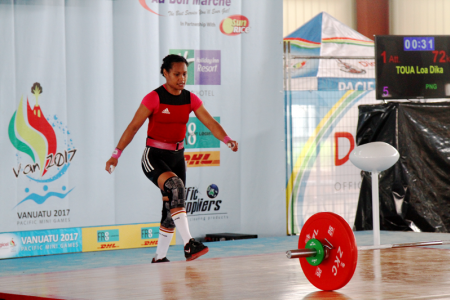 Dika Tou, Women's 53kg weightlifting. Pacific Mini Games, Vanuatu, December 5, 2017.