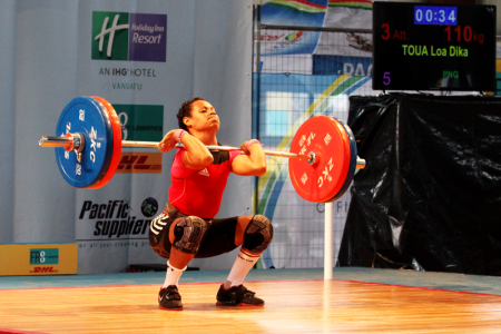 Dika Tou, Women's 53kg weightlifting. Pacific Mini Games, Vanuatu, December 5, 2017.