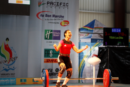 Dika Tou, Women's 53kg weightlifting. Pacific Mini Games, Vanuatu, December 5, 2017.